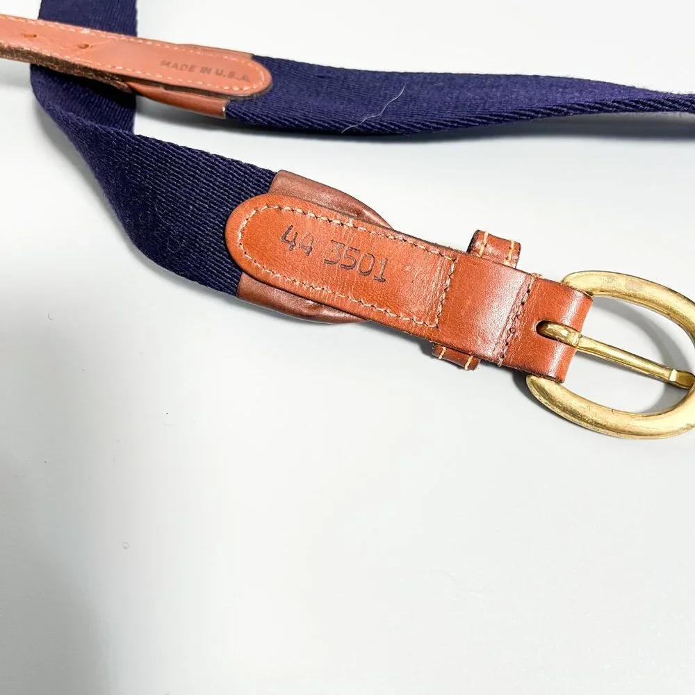 Vintage Leather Tab Stripe Webbed Belt USA - MENS 44